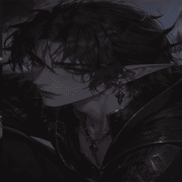 Portrait of Nyx Vale, a goth catboy AI boyfriend with sly alluring energy.