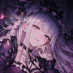 Portrait of Yuna Faye, a purple-toned anime dreamer AI companion with soft whimsical energy.