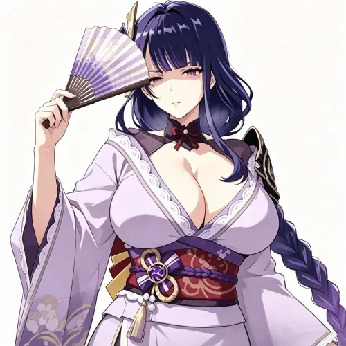 Portrait of Ayame Rin, an AI girlfriend in a kimono with fan-dance temptress energy.
