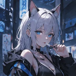 Portrait of Mika Noir, a soft-grunge catgirl AI girlfriend with moody cute energy.