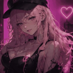Portrait of Mira Sol, a playful campus-crush AI girlfriend with bright pink styling.