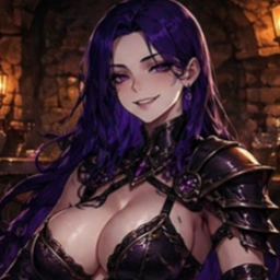 Portrait of Morgana Wilde, a magic-academy seductress AI girlfriend with dark fantasy glamour.